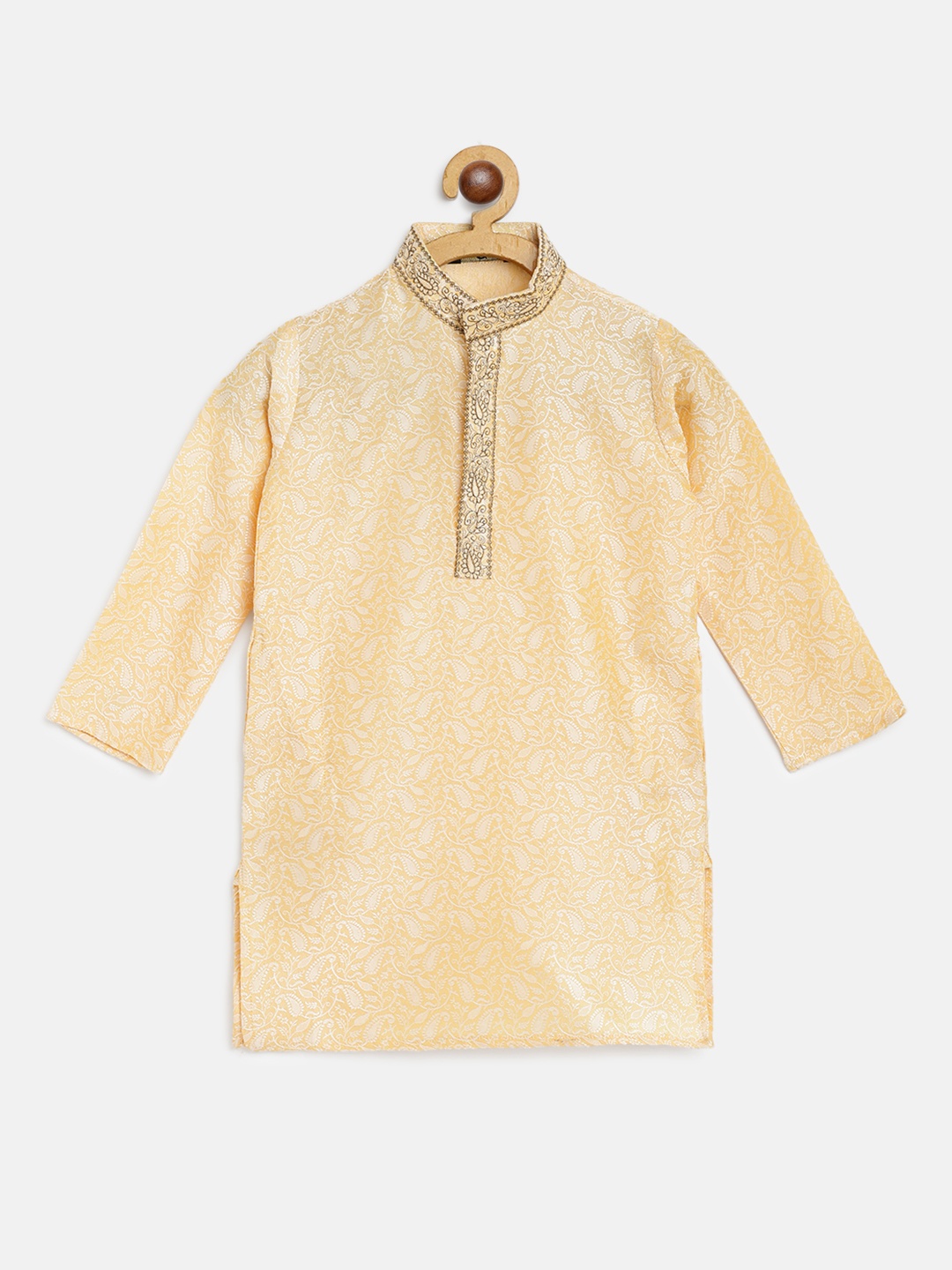 

SOJANYA Boys Cream-Coloured & White Paisley Embroidered Thread Work Straight Kurta