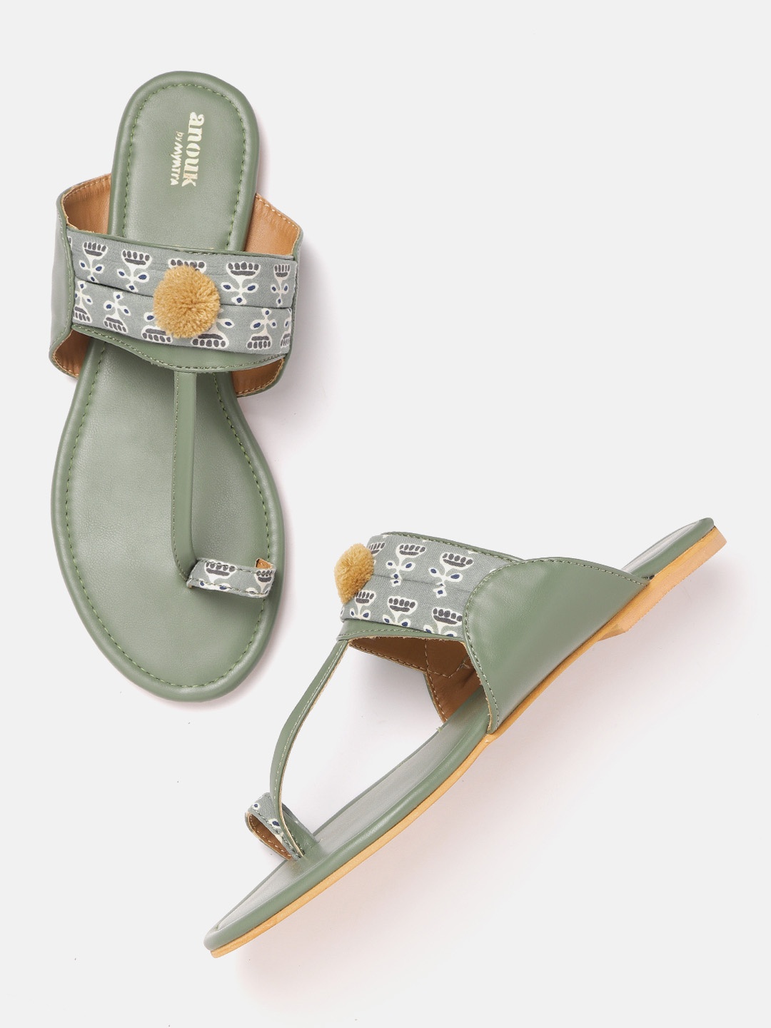 

Anouk Women Green Ethnic Printed One Toe Flats