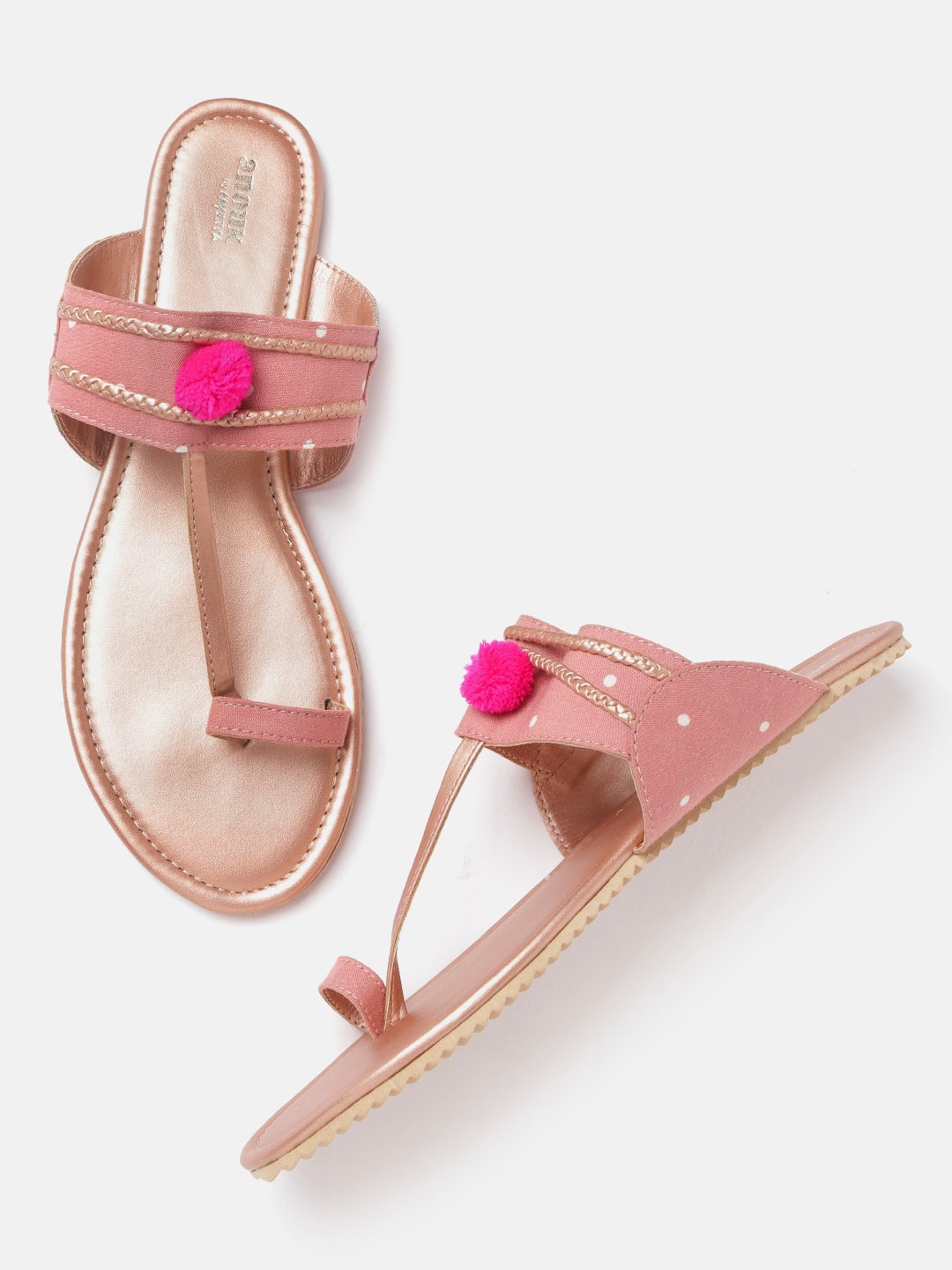 

Anouk Women Pink & Rose Gold-Toned Braided Detail One Toe Flats