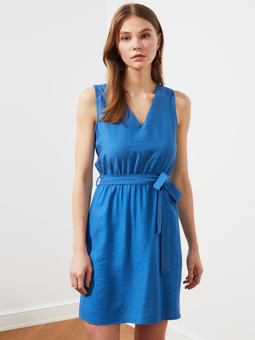 

Trendyol Women Blue Solid A-Line Dress