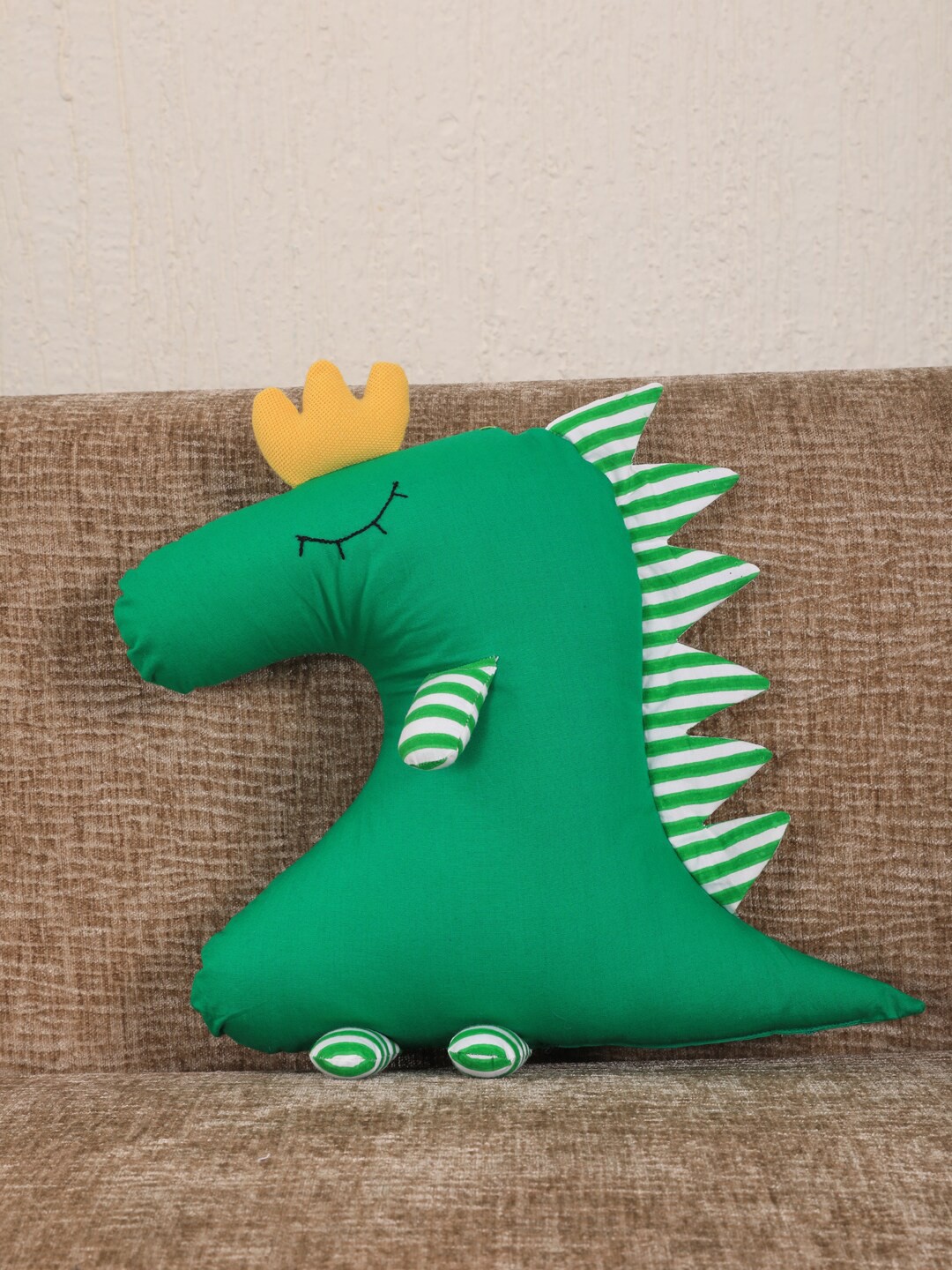 

My Gift Booth Green & Yellow Dino Shaped Cushion With Filler