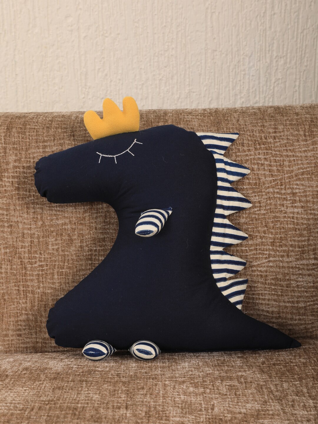 

My Gift Booth Navy Blue & White Embroidered Dino-Shaped Floor Cushion With Filler