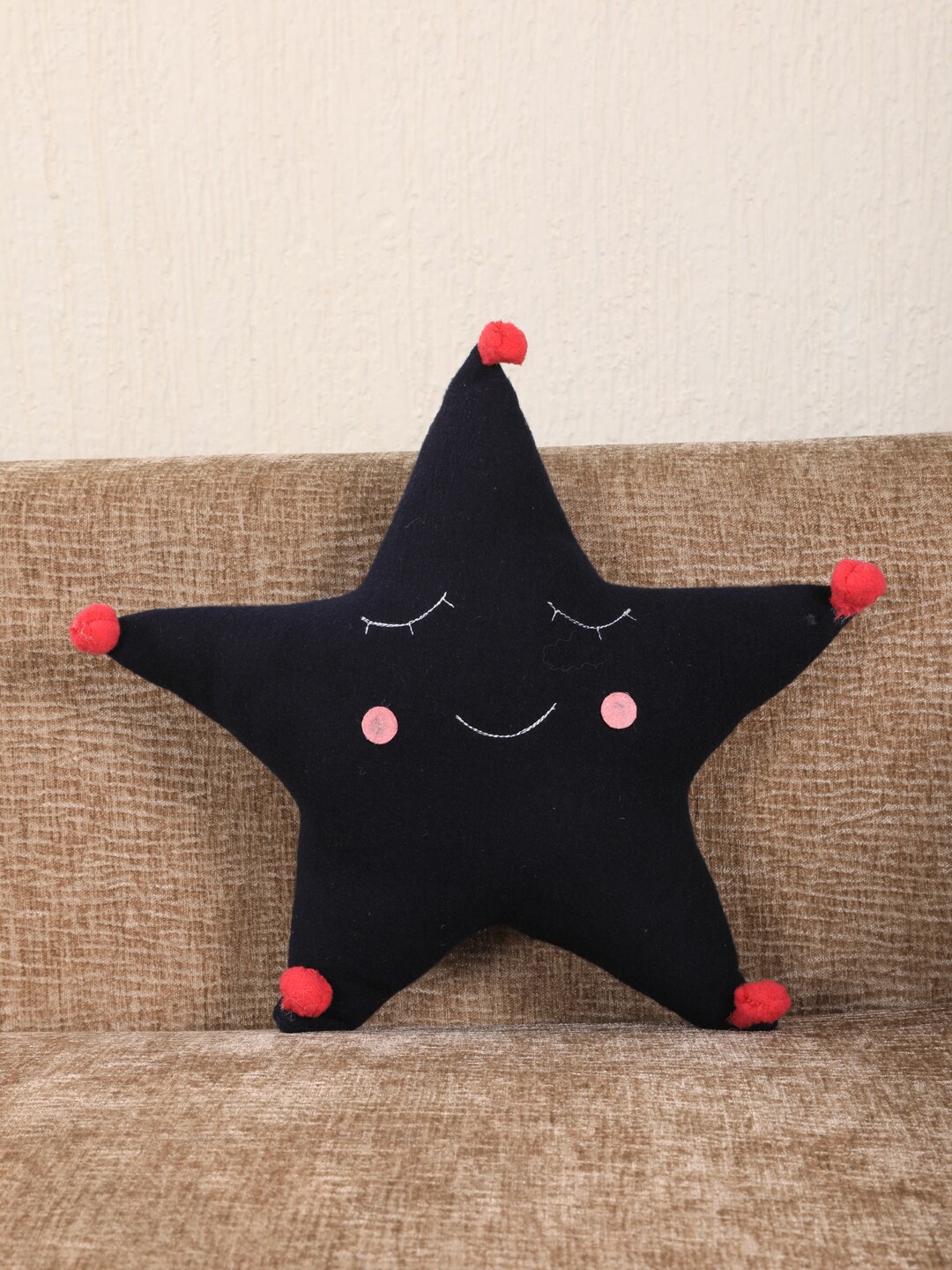 

My Gift Booth Navy Blue & Red Embellished Star Cushion With Filler