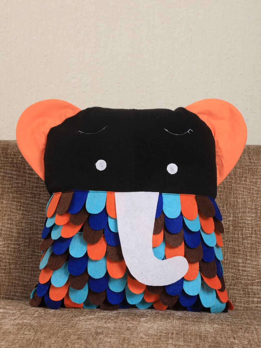 

My Gift Booth Black & Orange Frill Baby Elephant Cushion With Filler