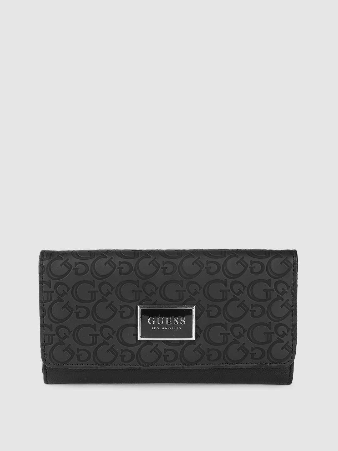 

GUESS Women Black Brand Logo Textured Three Fold Wallet