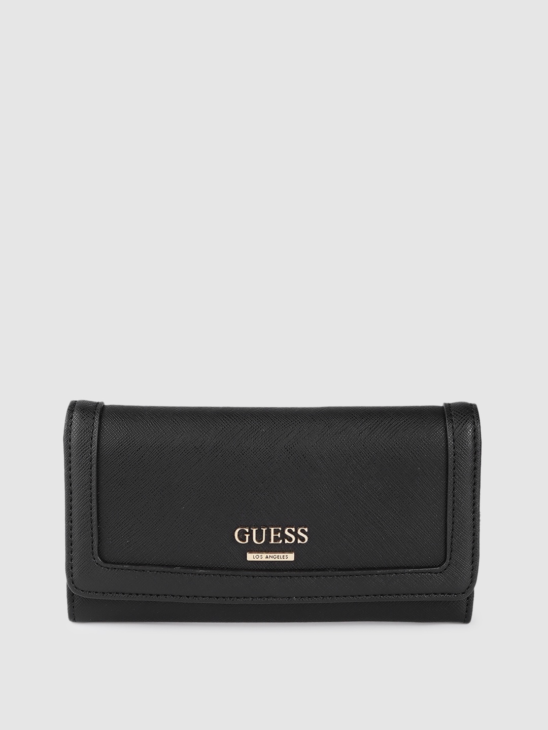 

GUESS Women Black Saffiano Textured Three Fold Wallet