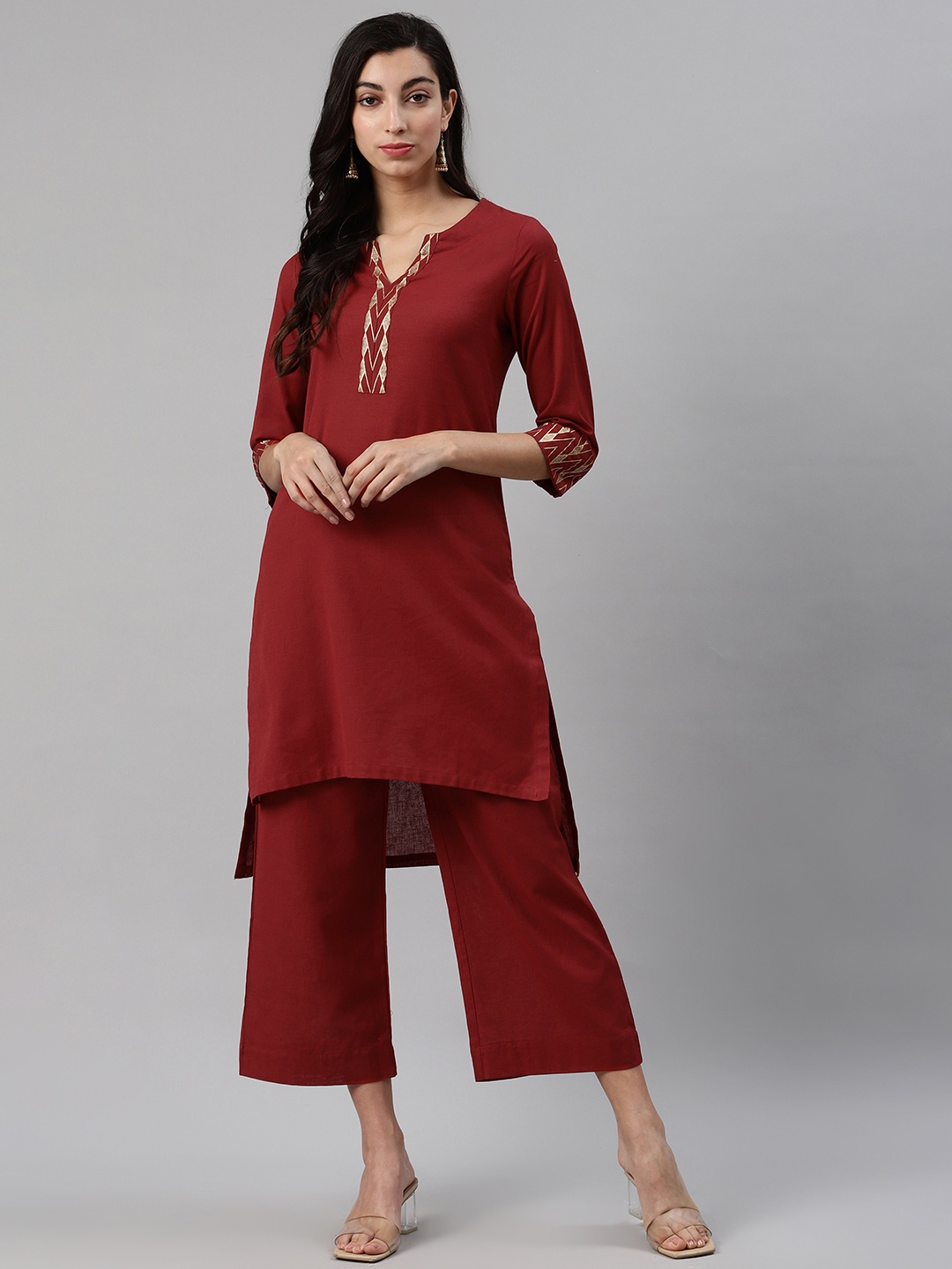 

Biba Women Red Solid Kurta with Palazzos