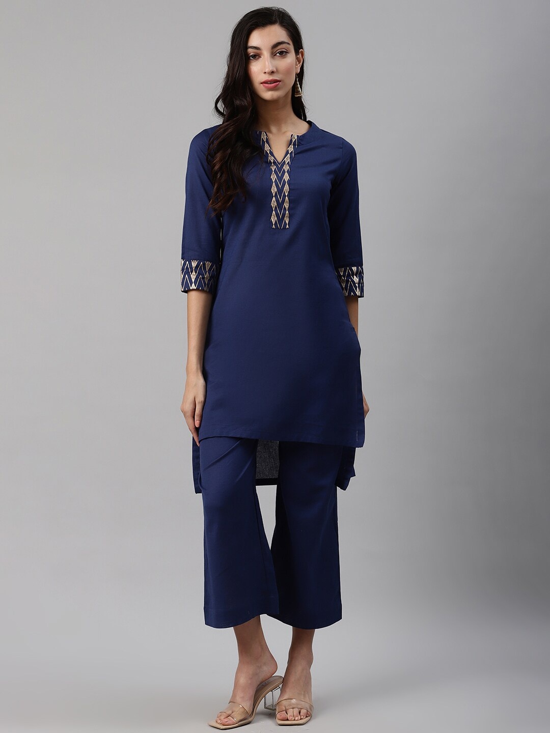 

Biba Women Navy Blue Solid Kurta with Palazzos