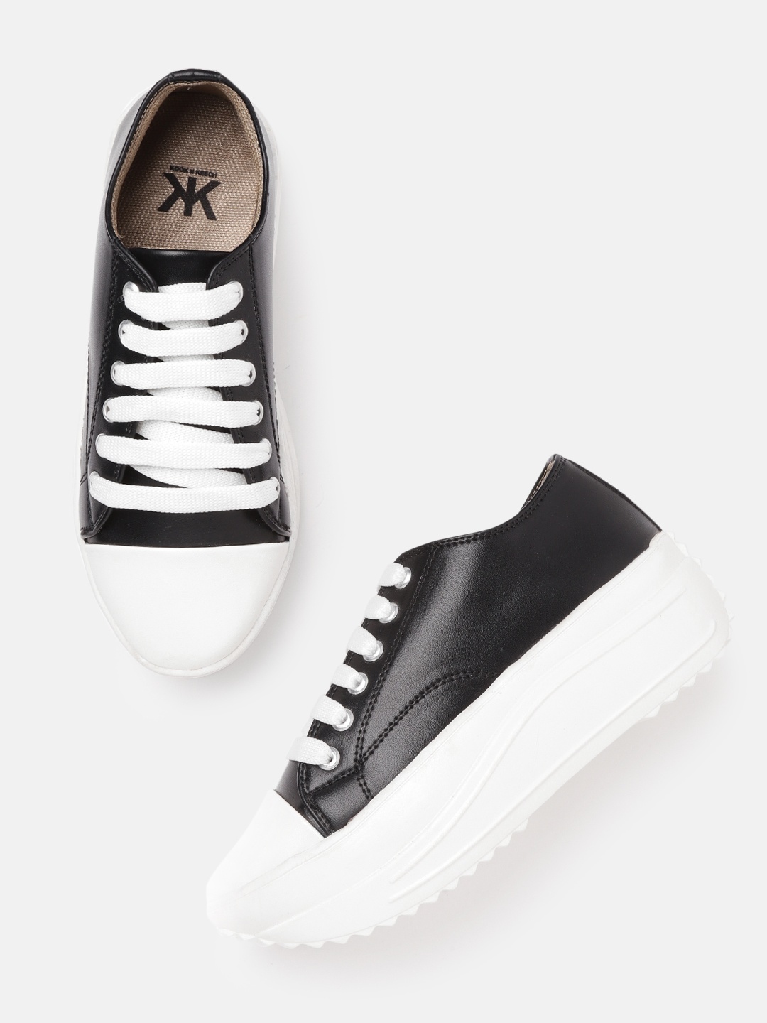 

Kook N Keech Women Black & White Colourblocked Flatform Sneakers
