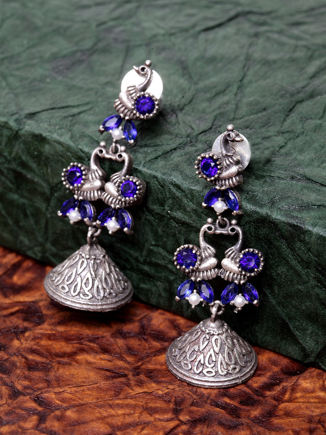 

PANASH Silver-Toned Contemporary Jhumkas