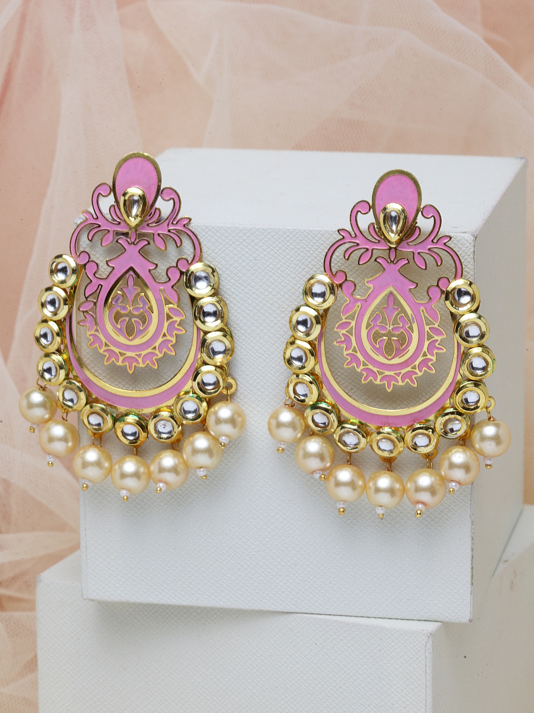 

PANASH Gold-Toned & Pink Contemporary Chandbalis