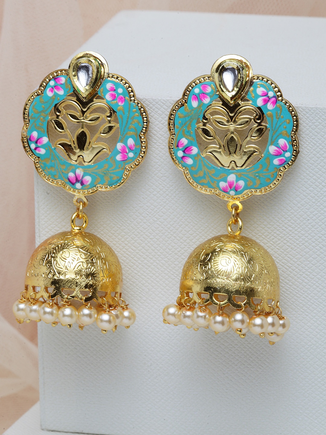 

PANASH Gold-Plated Enamelled Dome Shaped Jhumkas