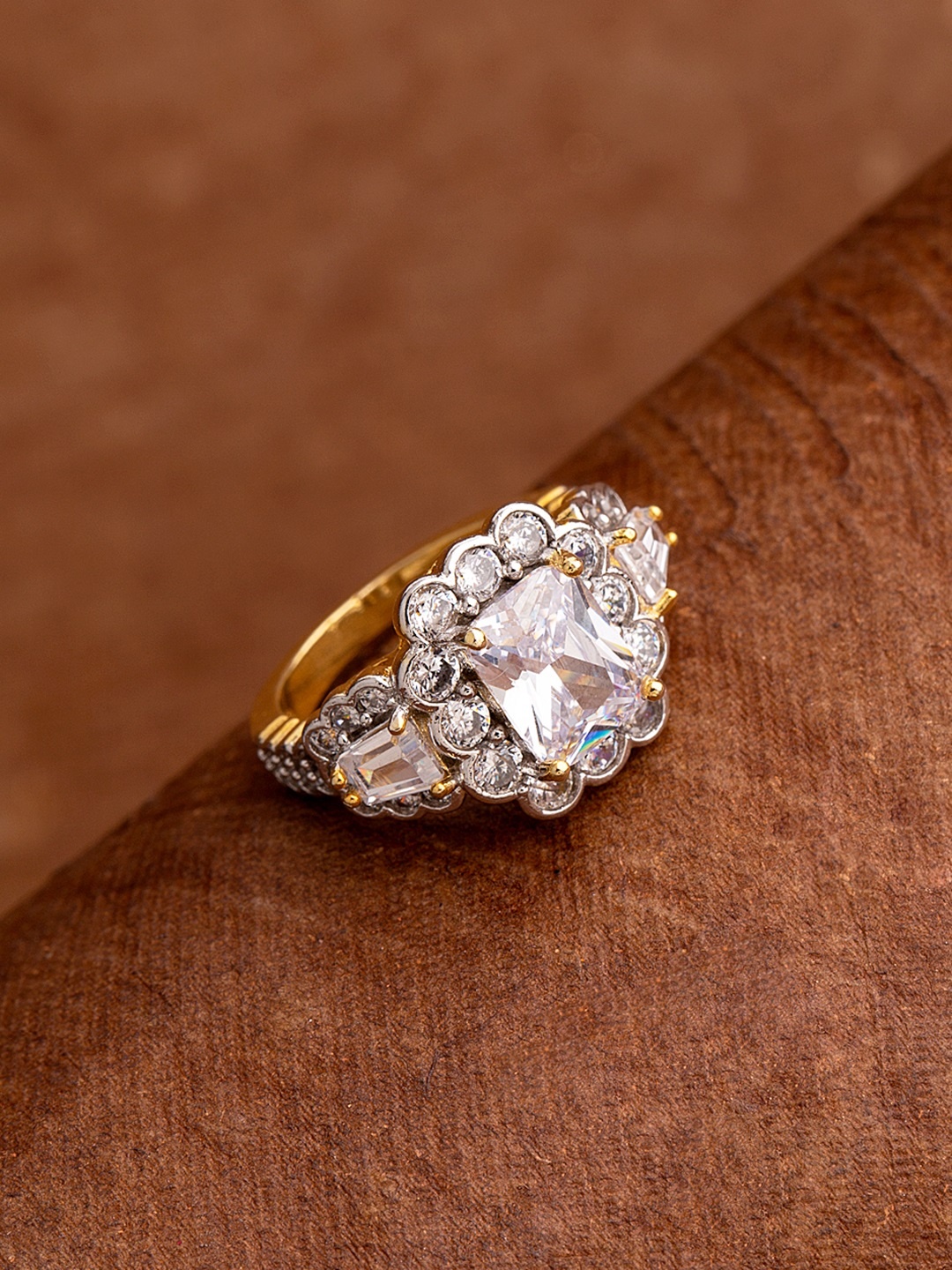 

Voylla Gold-Toned & Silver-Toned CZ-Studded Finger Ring