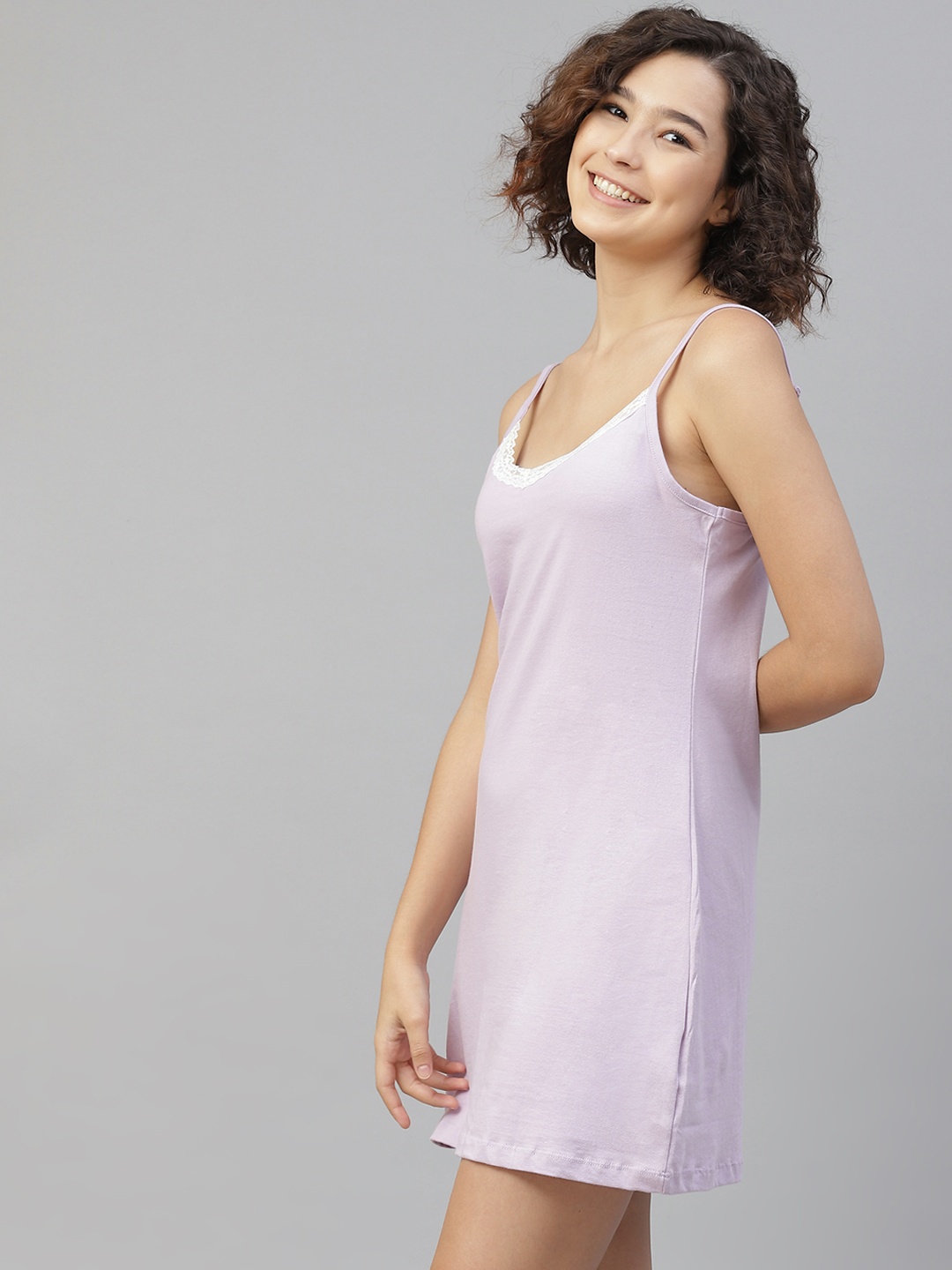 

HERE&NOW Women Lavender Cotton Solid Nightdress