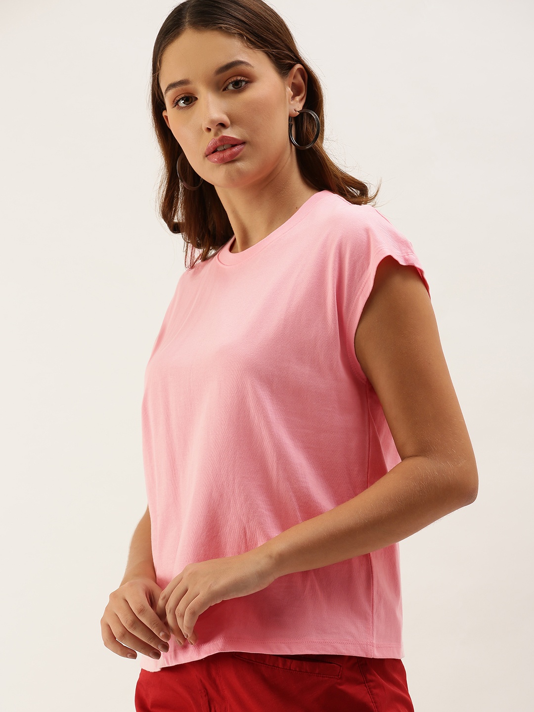 

Moda Rapido Women Pink Pure Cotton T-shirt