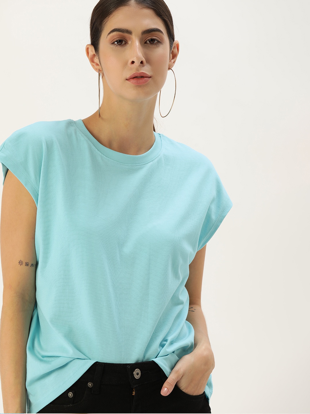 

Moda Rapido Women Blue Solid Pure Cotton T-shirt