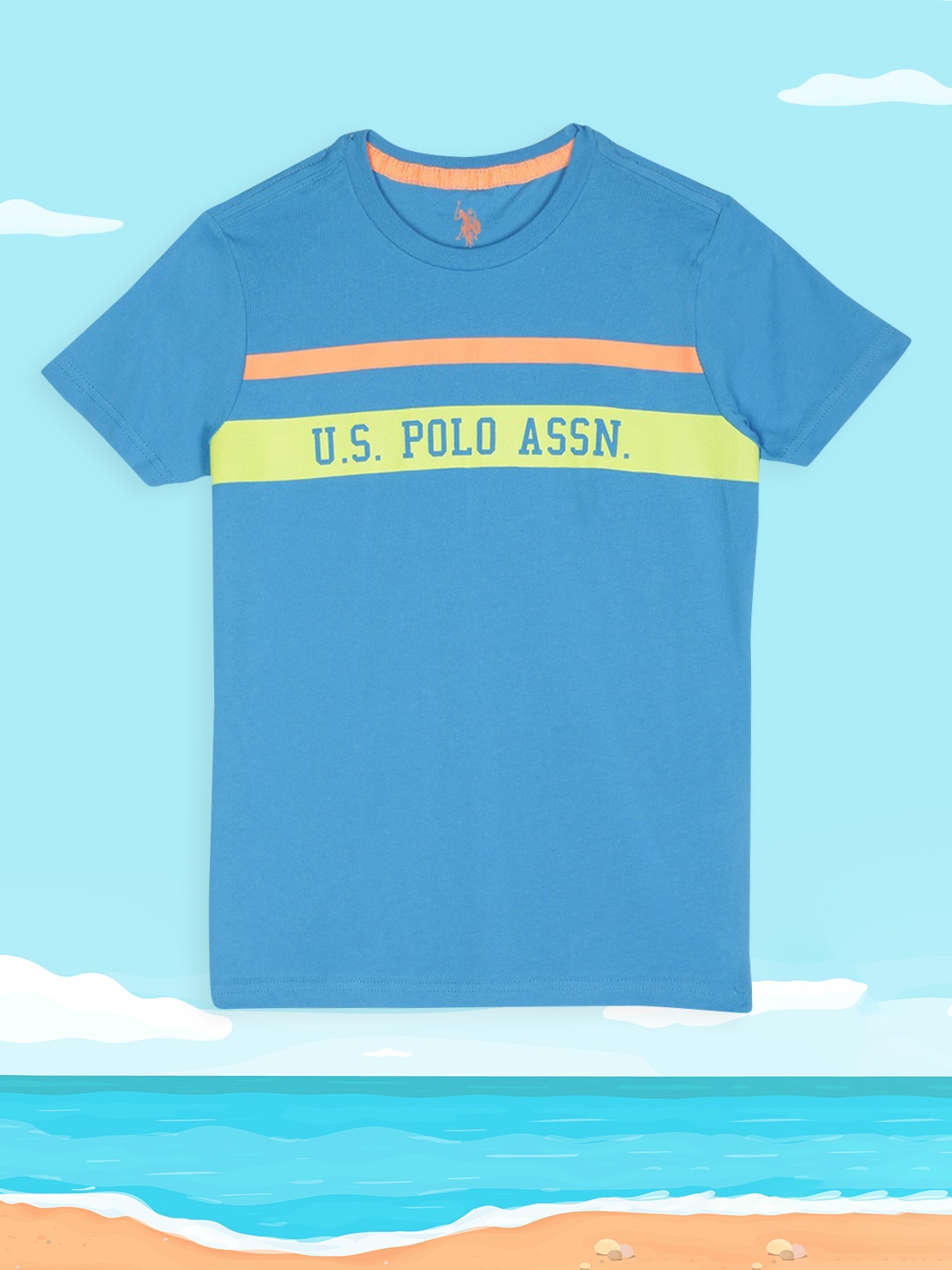 

U.S. Polo Assn. Kids Boys Blue Printed Round Neck T-shirt