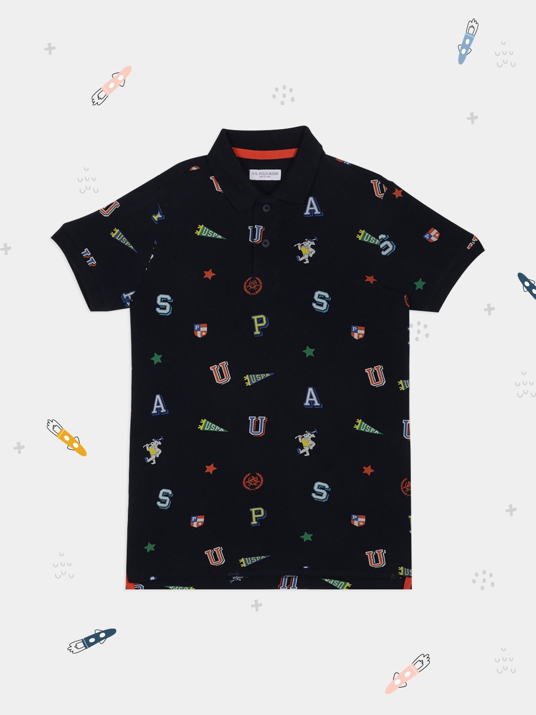

U.S. Polo Assn. Kids Boys Blue Printed Polo Collar T-shirt