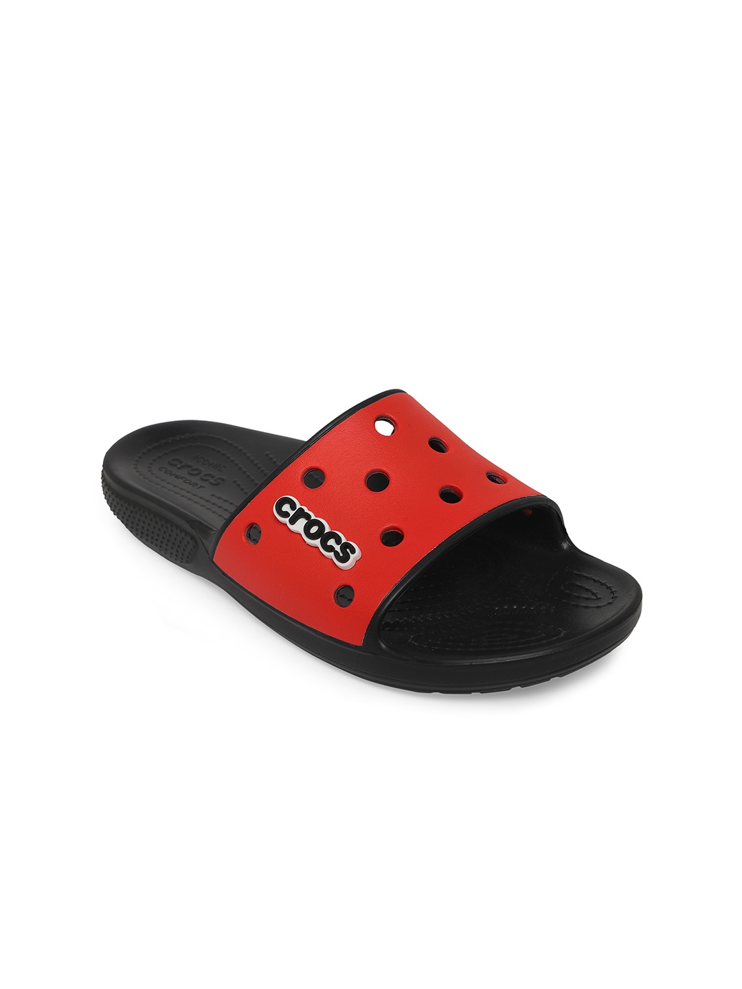 

Crocs Classic Unisex Red Black Self Design Sliders