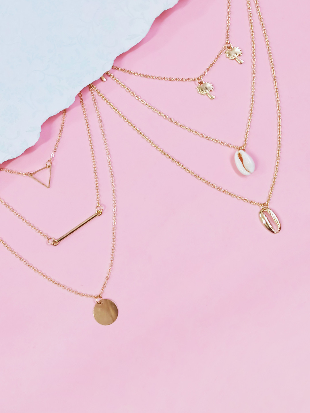 

OOMPH Gold Set of of 2 Sea Shell Charm Multi Layered Chain