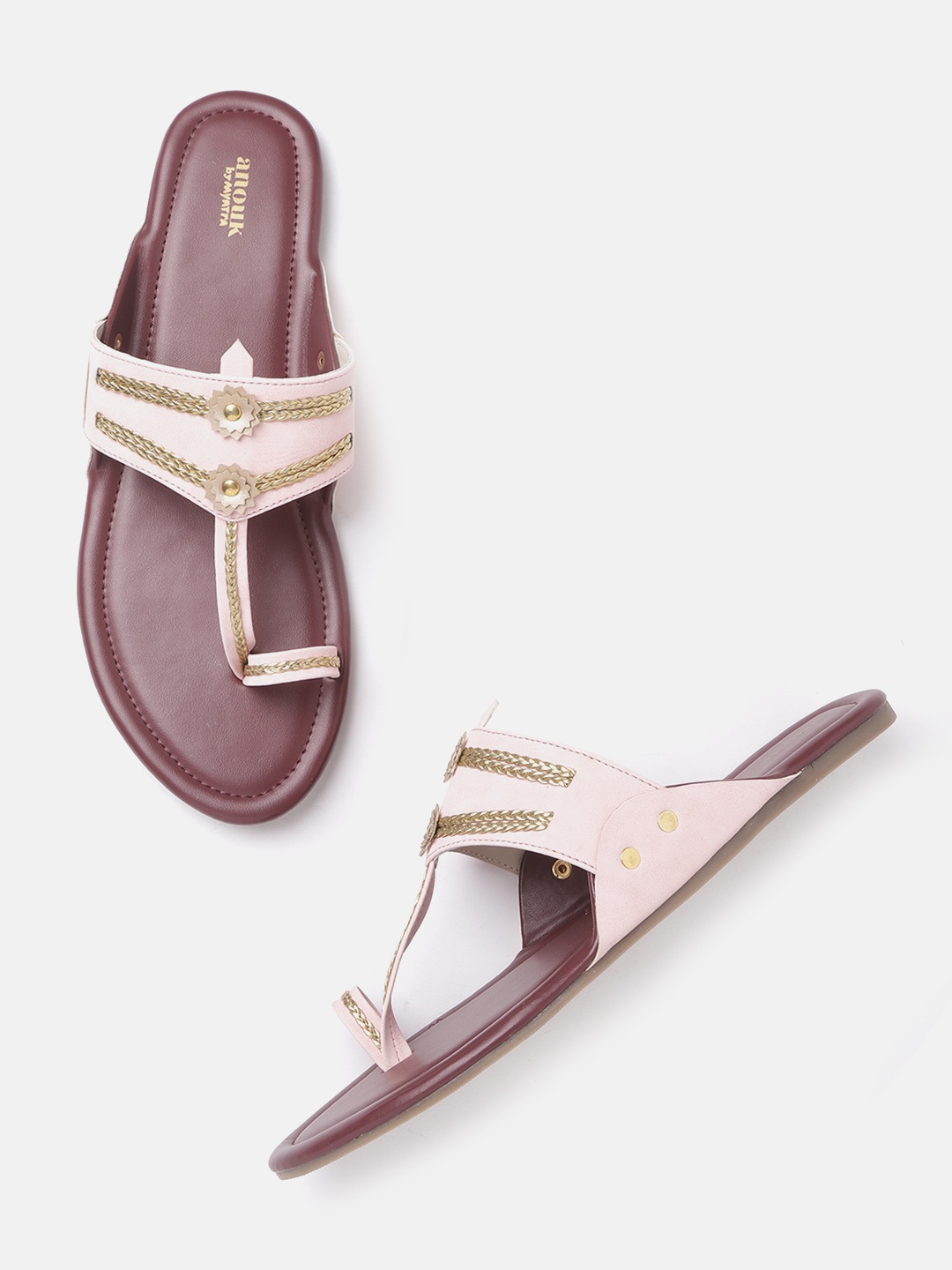 

Anouk Women Pink & Gold-Toned Braided One Toe Flats