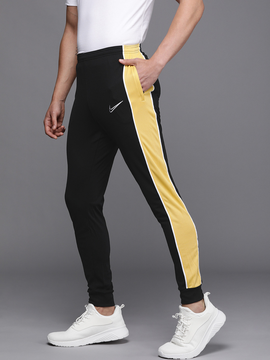 

Nike Men's Black and Yellow Colorblocked Dri-FIT Track Pants