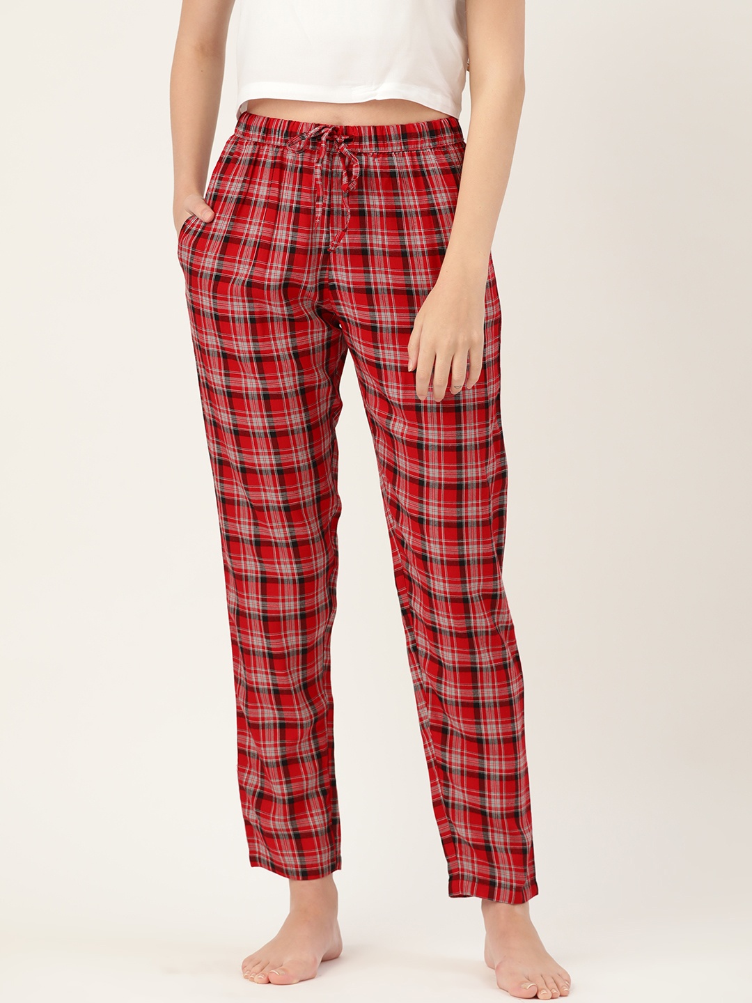 

ETC Women Red & Black Regular Fit Checked Lounge Pants