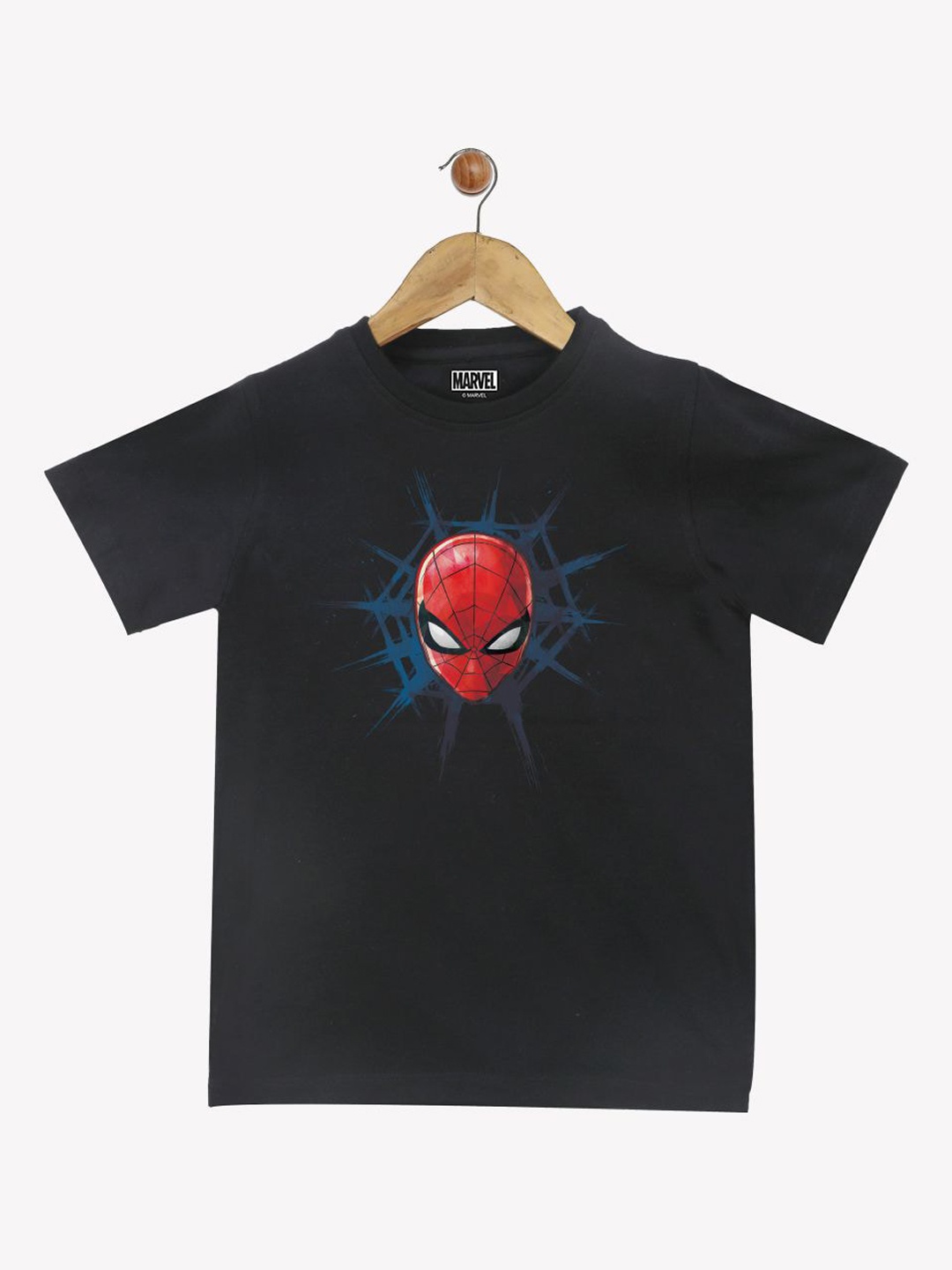 

YK Marvel Boys Black Avengers Spiderman Print Round Neck Cotton Pure Cotton T-shirt