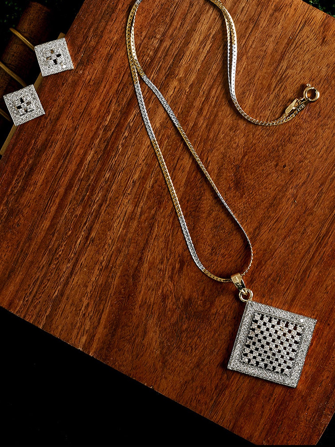 

PANASH Gold-Plated Silver-Toned & White CZ-Studded Square Shape Handcrafted Jewellery Set