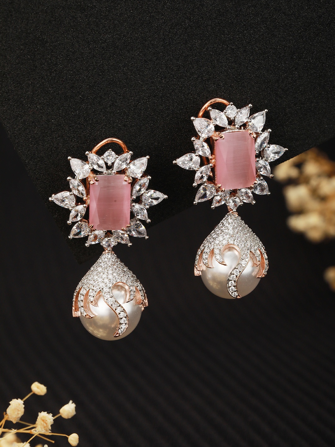 

Saraf RS Jewellery Pink Contemporary Drop Earrings