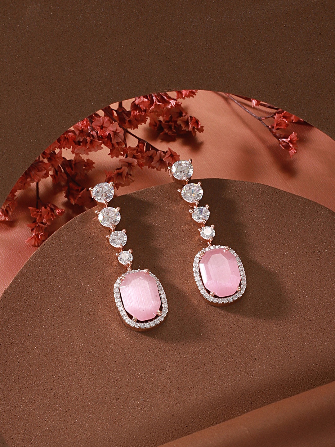 

Saraf RS Jewellery Pink Contemporary Drop Earrings