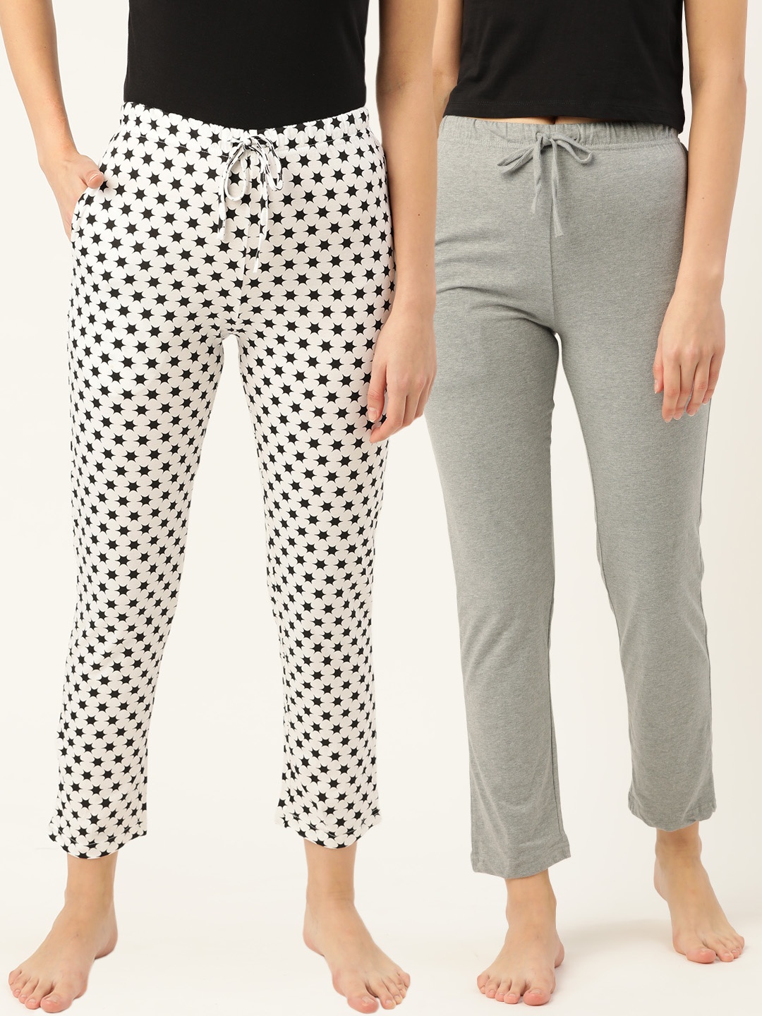 

ETC Women Pack of 2 Pure Cotton Lounge Pants, Grey melange