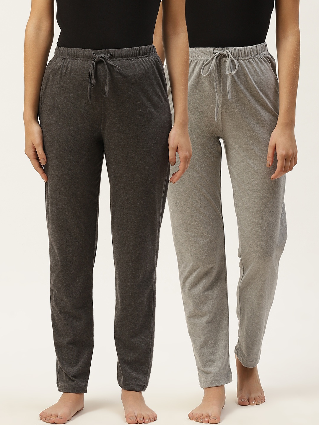 

ETC Women Pack of 2 Pure Cotton Solid Lounge Pants, Charcoal