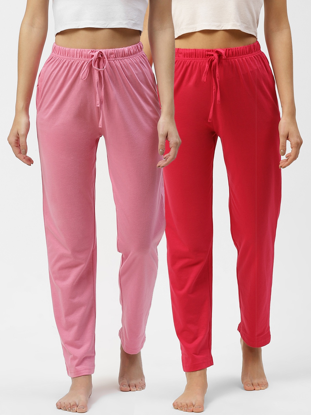 

ETC Women Pack of 2 Pure Cotton Solid Lounge Pants, Pink