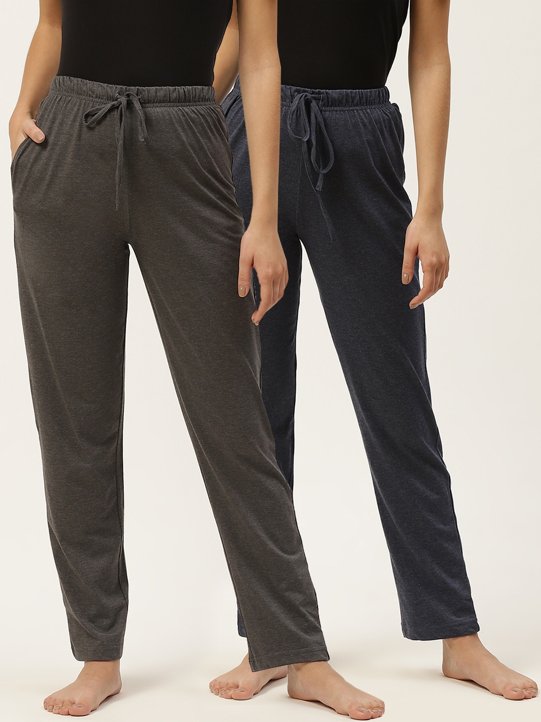 

ETC Women Pack of 2 Pure Cotton Solid Lounge Pants, Charcoal
