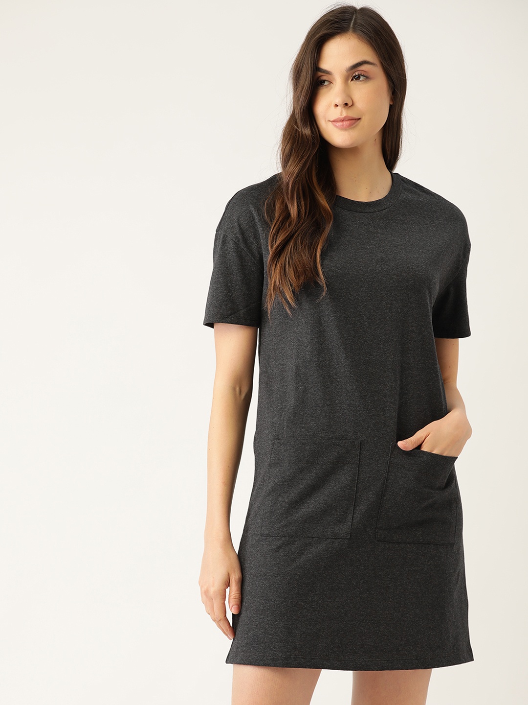 

ETC Women Charcoal Grey Solid Nightdress