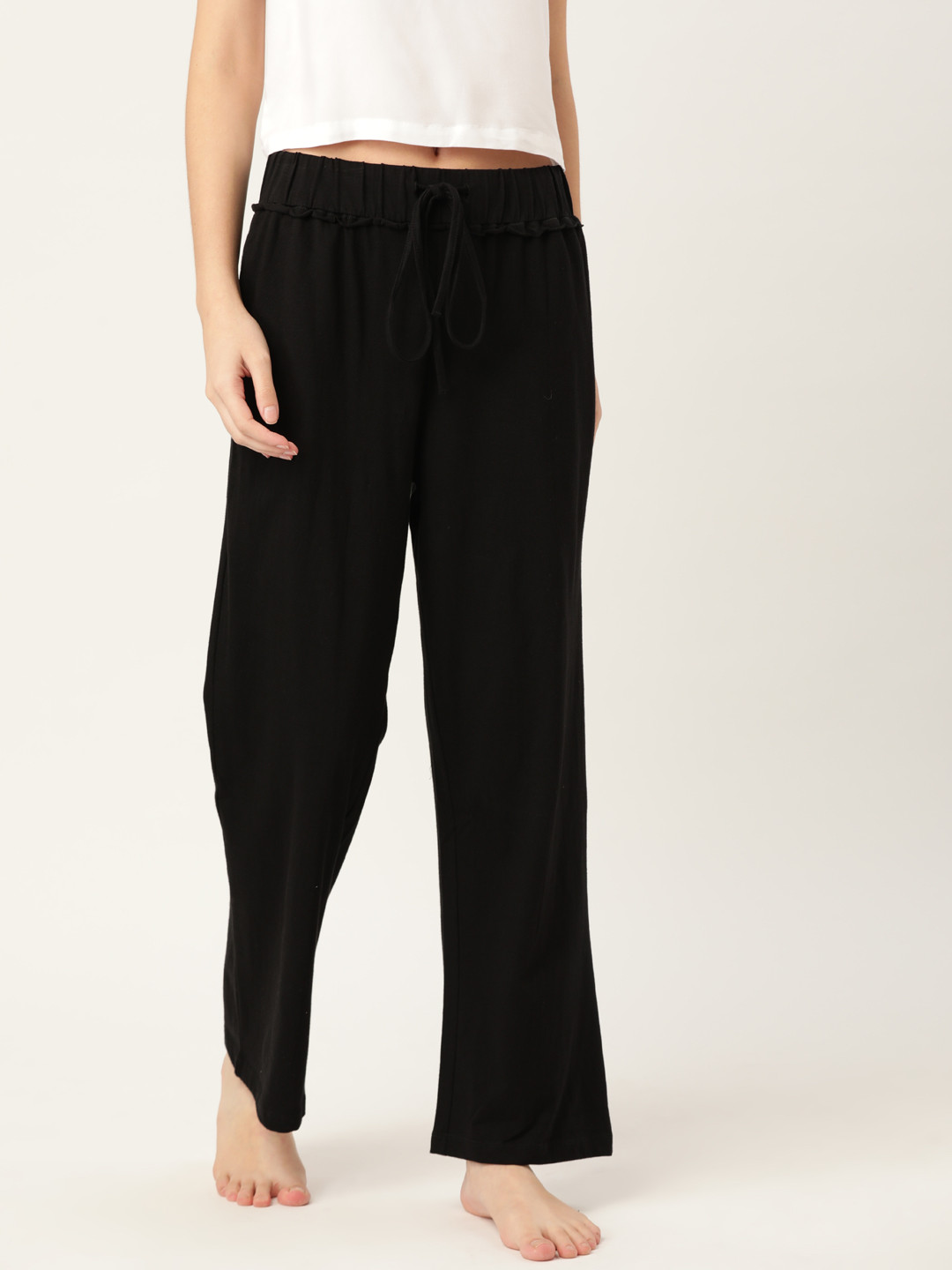 

ETC Women Black Pure Cotton Solid Lounge Pants