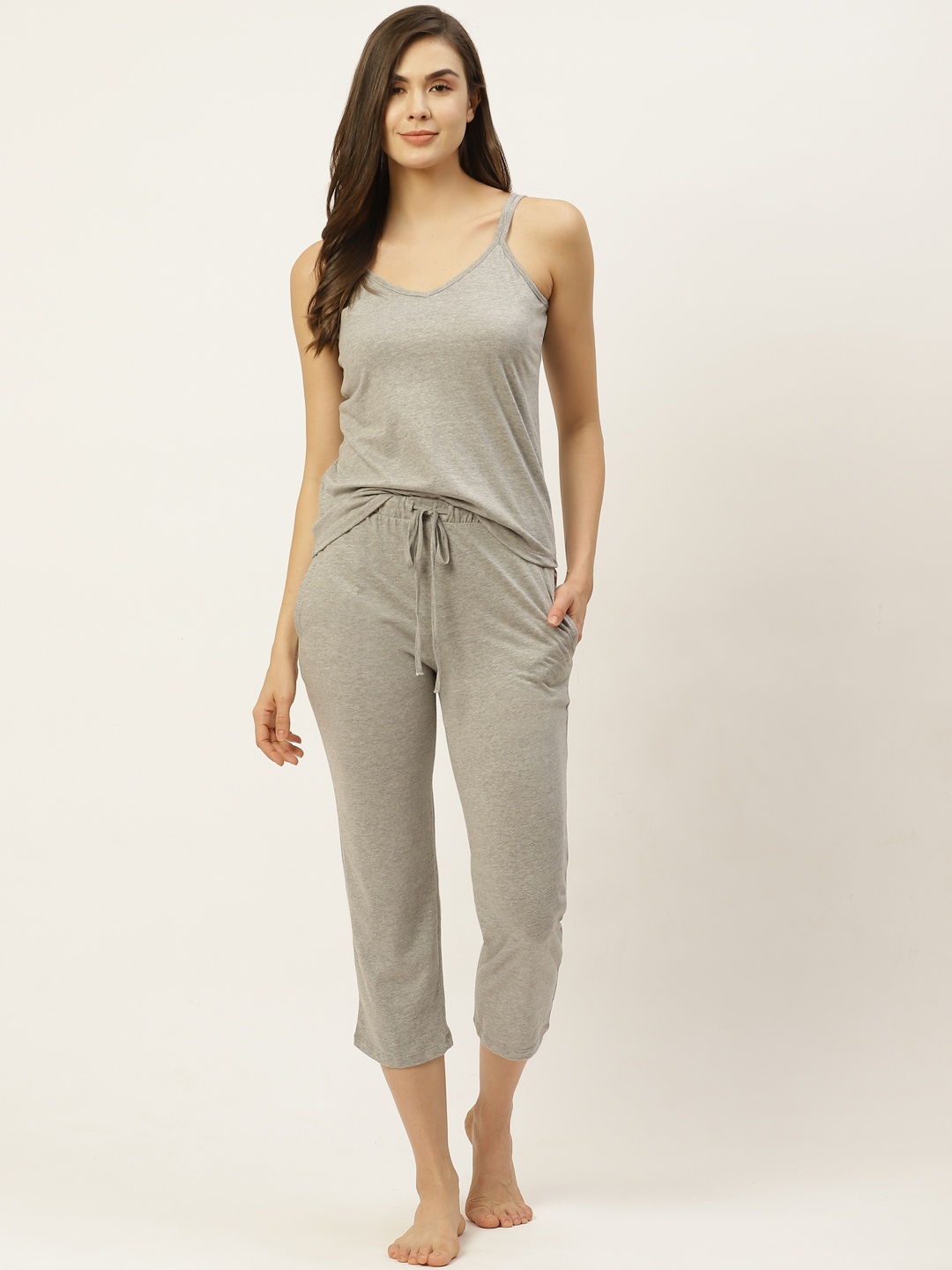 

ETC Women Grey Melange Solid Night Suit