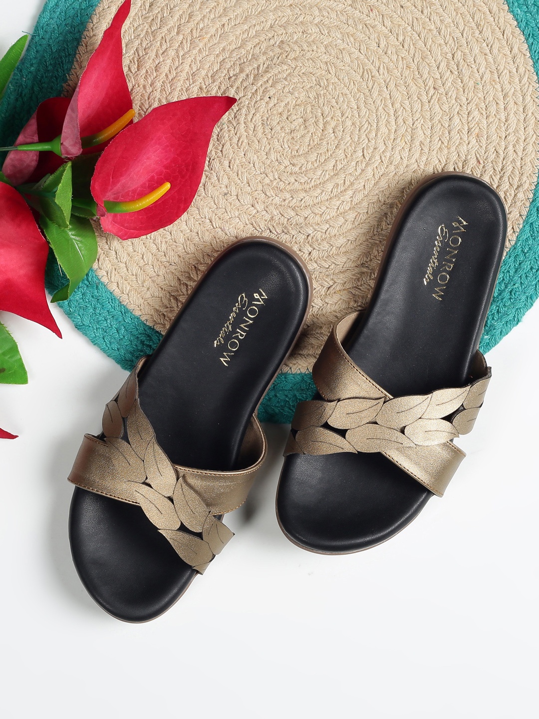 

Monrow Women Gold-Toned Solid Open Toe Flats