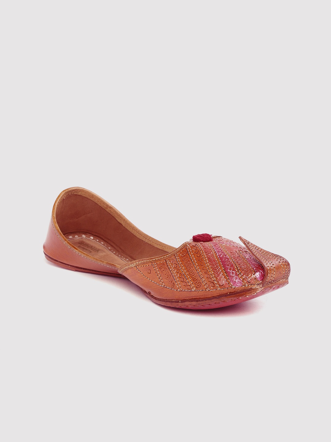 

Anouk Women Tan Brown & Pink Textured Handcrafted Mojaris