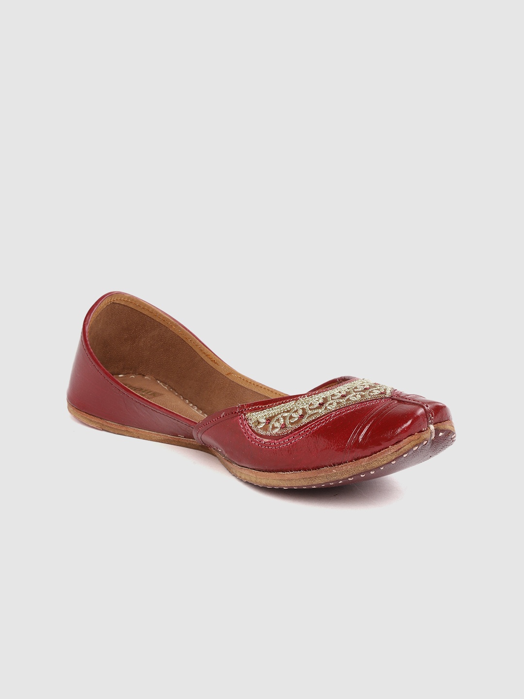 

Anouk Women Maroon & Beige Embroidered Handcrafted Mojaris