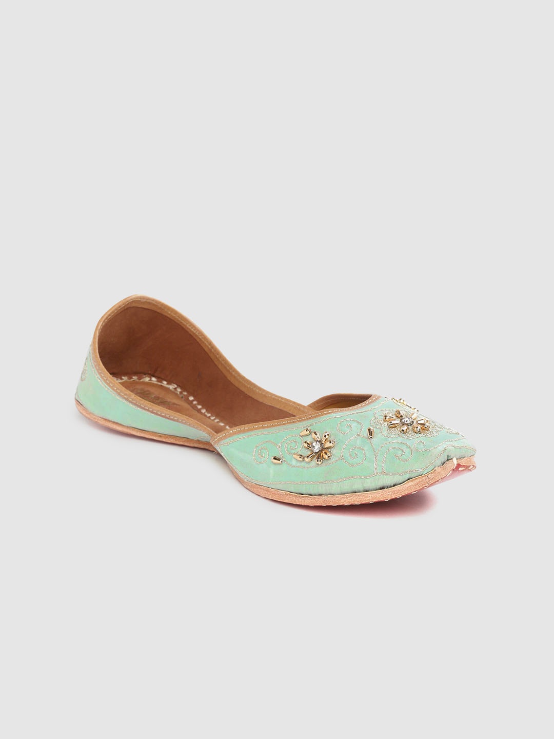 

Anouk Women Mint Green & Gold-Toned Embellished Handcrafted Mojaris