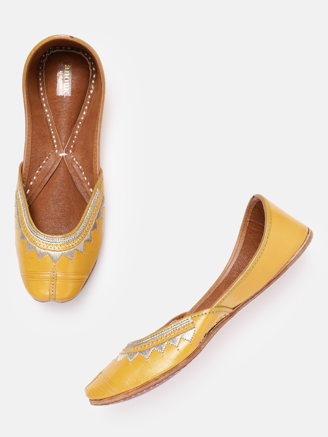 

Anouk Women Yellow & Gold-Toned Embroidered Mojaris