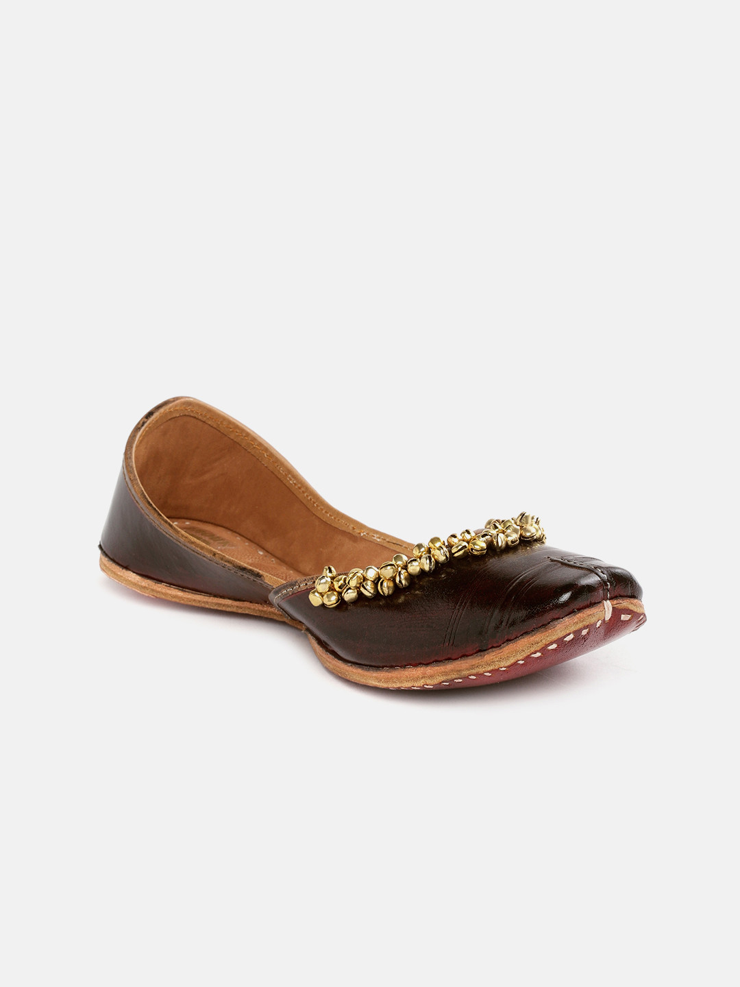 

Anouk Women Coffee Brown Solid Handcrafted Mojaris with Ghunghroo Detail