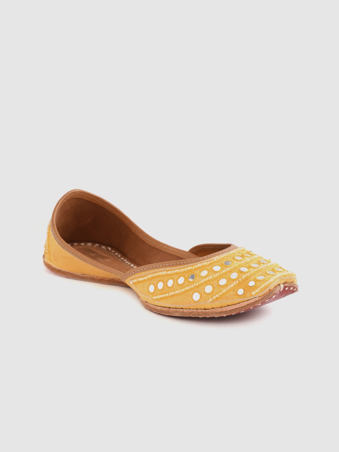 

Anouk Women Mustard Yellow Mirror-Work & Beaded Handcrafted Mojaris