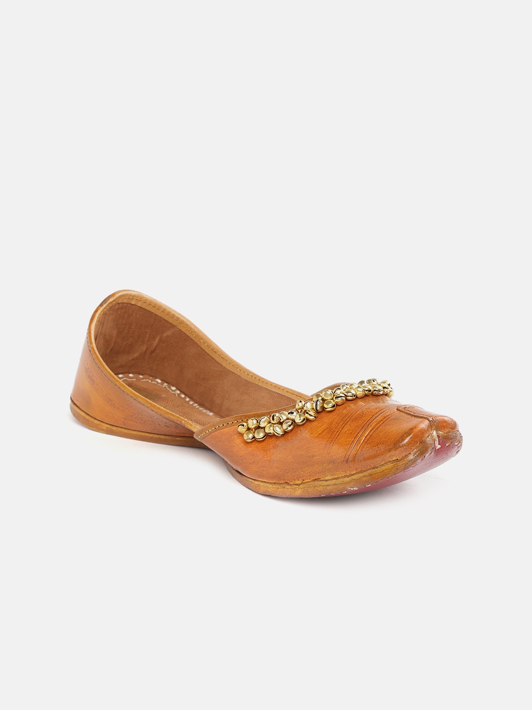 

Anouk Women Tan Brown & Gold-Toned Solid Handcrafted Mojaris with Ghunghroo Detail