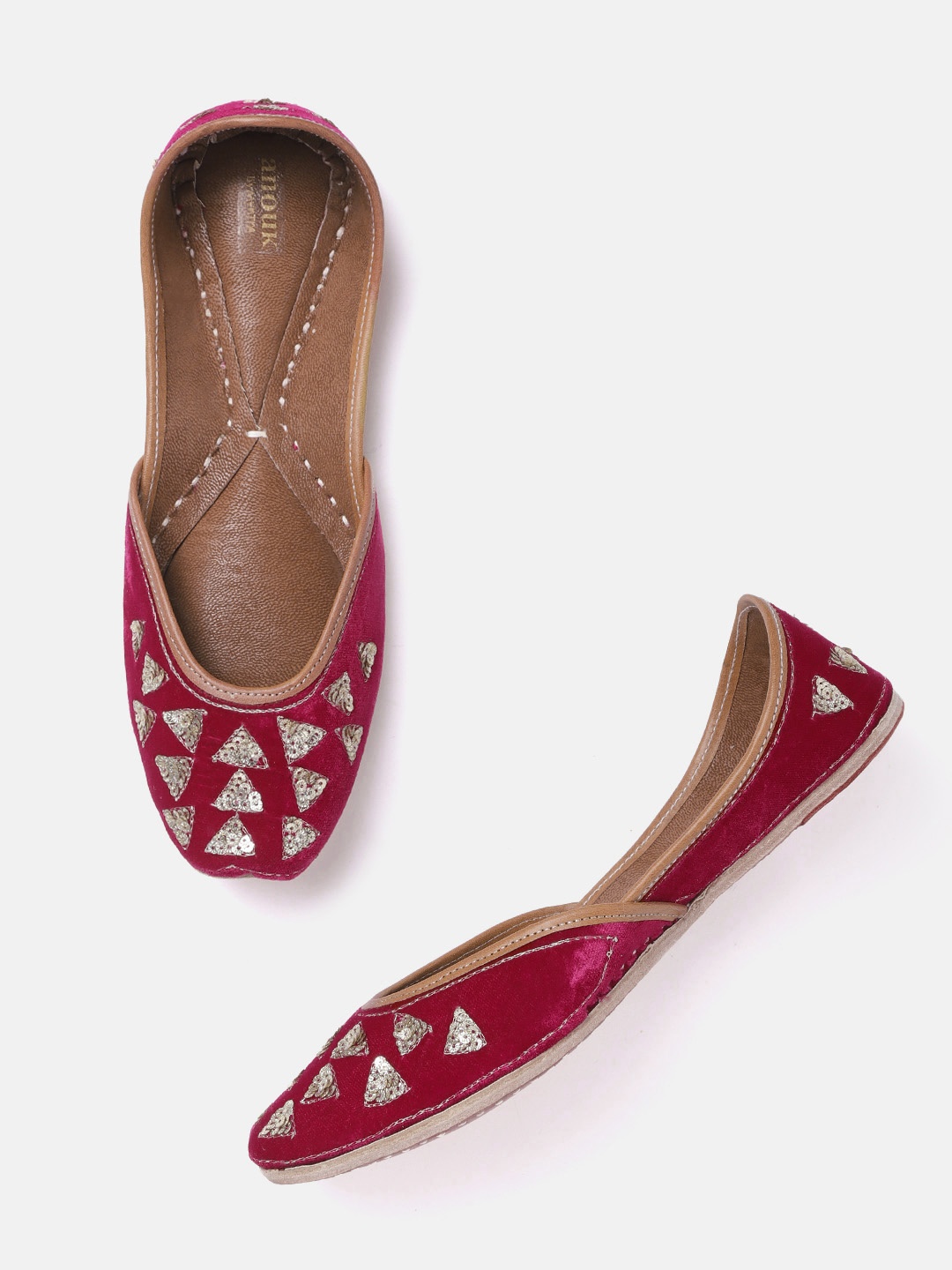 

Anouk Women Pink & Gold-Toned Sequinned Handcrafted Mojaris