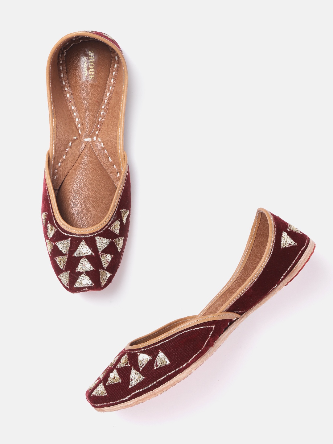 

Anouk Women Maroon & Gold-Toned Sequinned Handcrafted Mojaris
