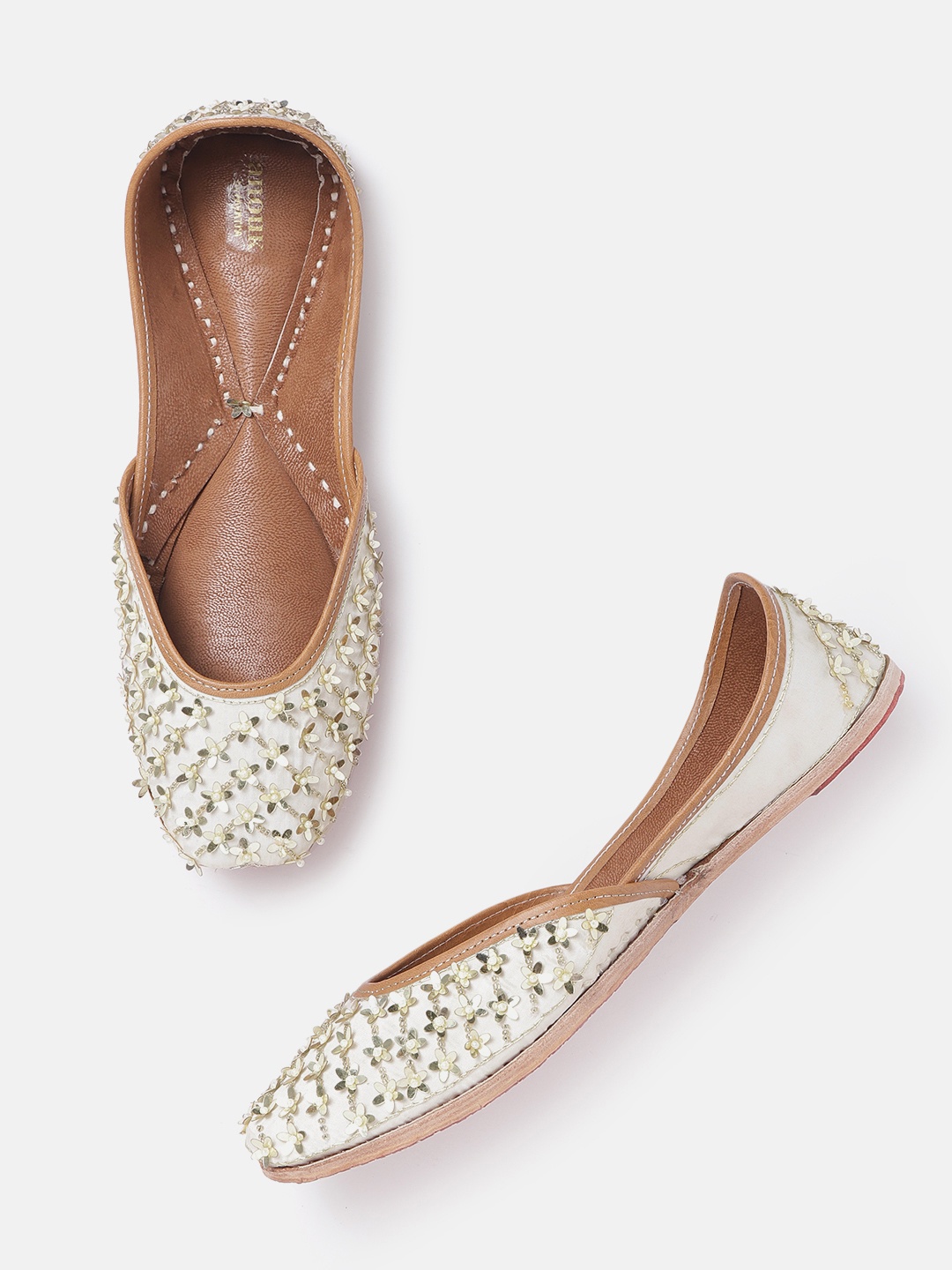 

Anouk Women White & Gold-Toned Embellished Beaded Handcrafted Mojaris