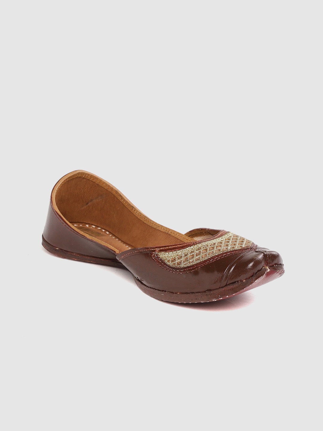 

Anouk Women Coffee Brown & Gold-Toned Embroidered & Perforated Handcrafted Mojaris